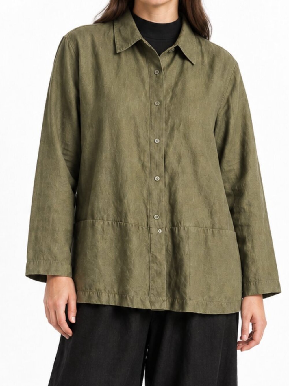 Crossroads Olive Linen Cotton Button Front Shirt Jacket Size X-Large Lagenlook